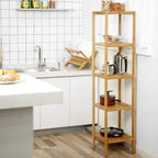 SONGMICS Bambusz polc fürdőszobába, konyhába, 5 szintes 33x33x146cm – 6. kép