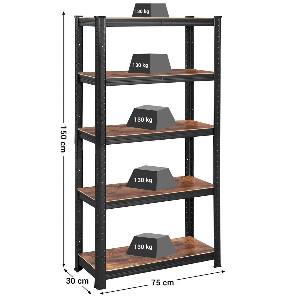SONGMICS Polcos állvány, salgópolc, 130kg polconkénti teherbírással, fekete 150x75x30cm – 3. kép
