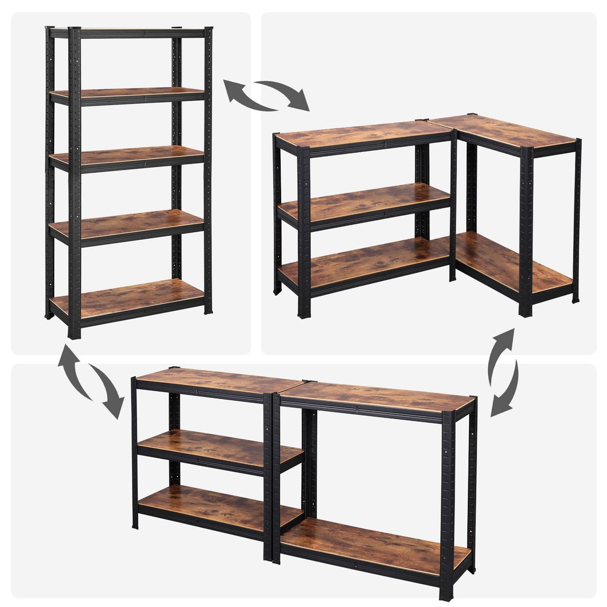 SONGMICS Polcos állvány, salgópolc, 130kg polconkénti teherbírással, fekete 150x75x30cm – 4. kép