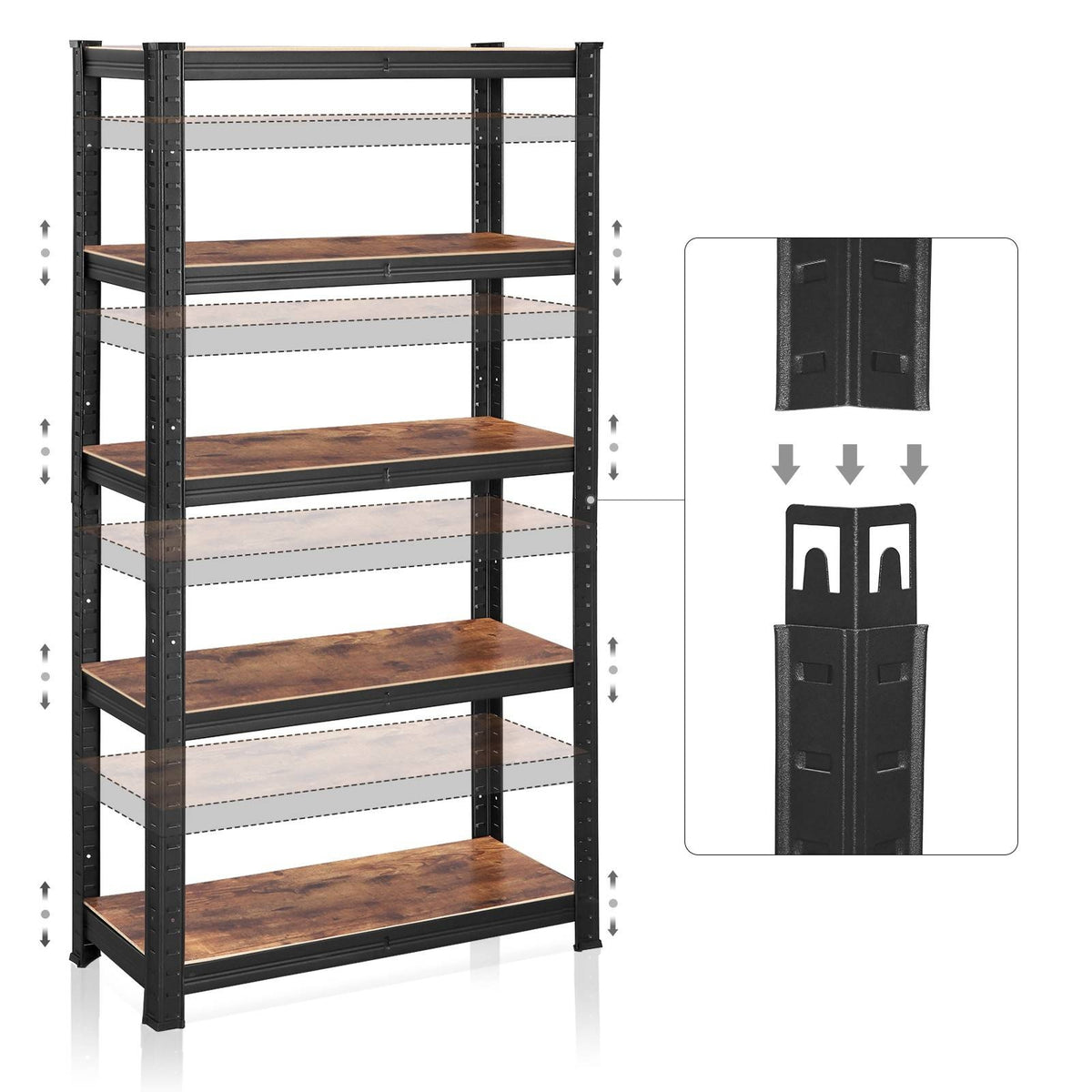 SONGMICS Polcos állvány, salgópolc, 130kg polconkénti teherbírással, fekete 150x75x30cm – 5. kép