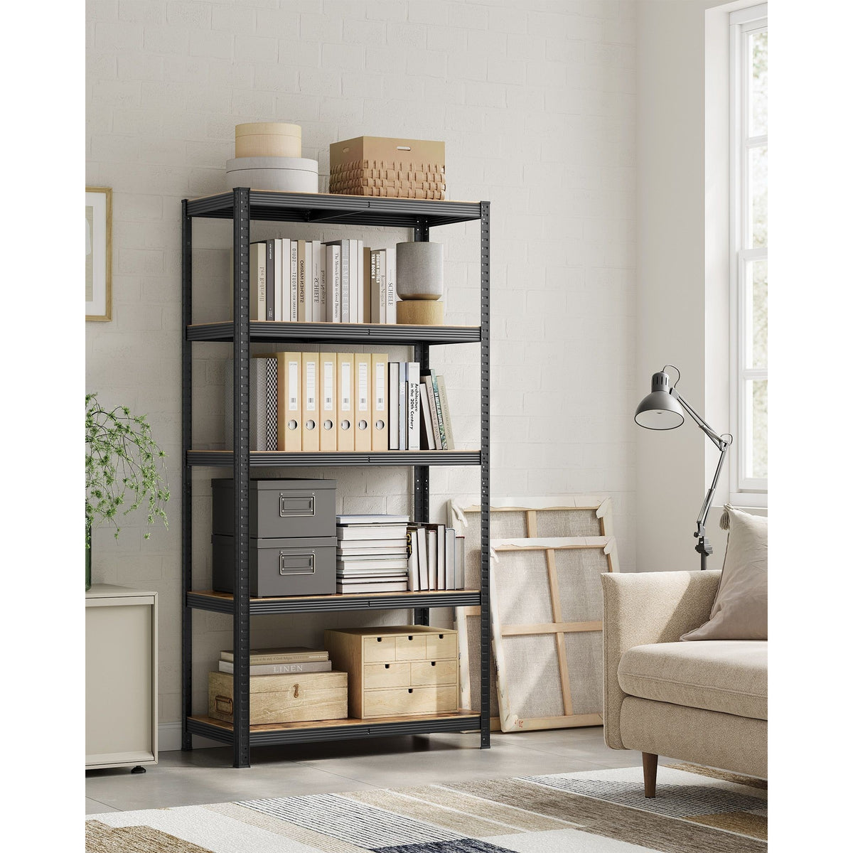 SONGMICS Polcos állvány, 175kg polconkénti teherbírással, fekete 200x100x50cm – 2. kép