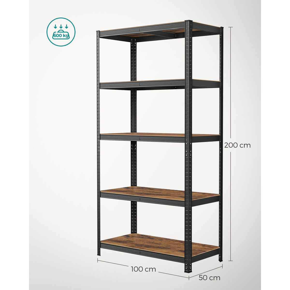 SONGMICS Polcos állvány, 175kg polconkénti teherbírással, fekete 200x100x50cm – 3. kép