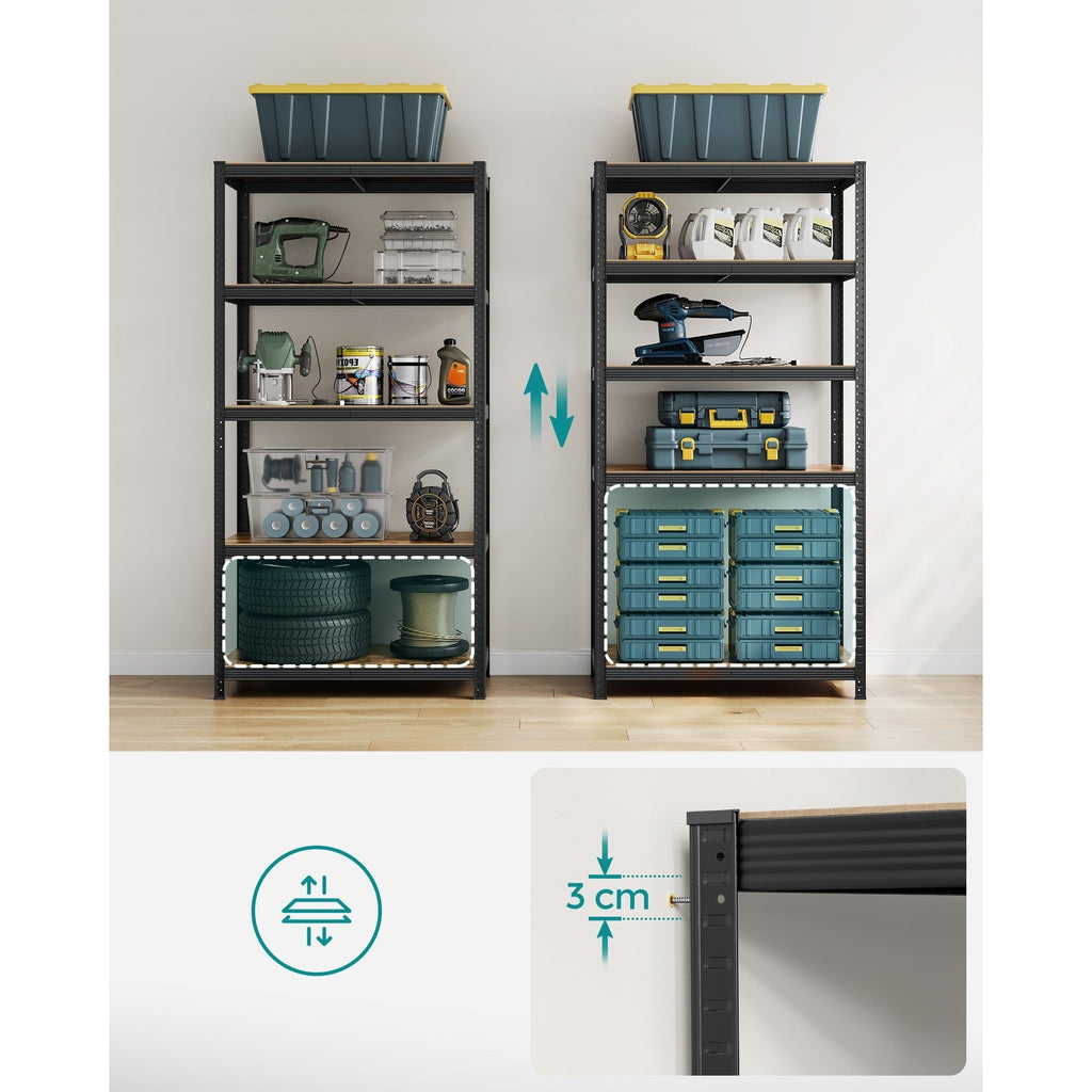 SONGMICS Polcos állvány, 175kg polconkénti teherbírással, fekete 200x100x50cm – 5. kép
