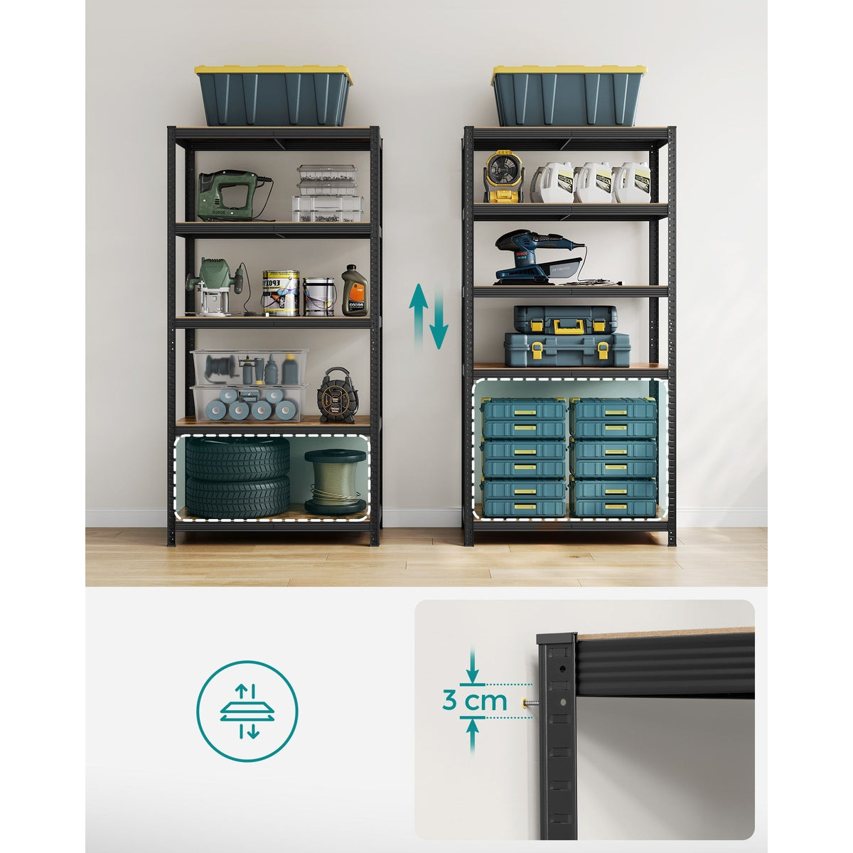 SONGMICS Polcos állvány, 175kg polconkénti teherbírással, fekete 200x100x50cm – 5. kép