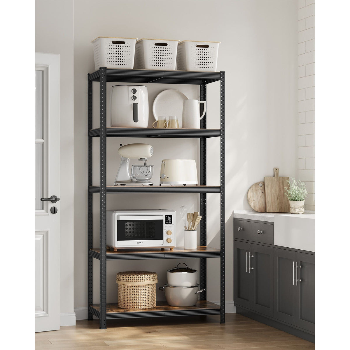 SONGMICS Polcos állvány, 175kg polconkénti teherbírással, fekete 200x100x50cm – 8. kép