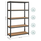 SONGMICS Polcos állvány, 175kg polconkénti teherbírással, fekete 200x120x60cm – 3. kép