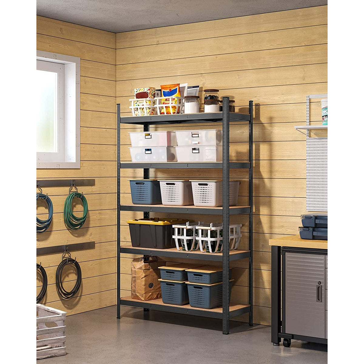 SONGMICS Polcos állvány, 175kg polconkénti teherbírással, fekete 200x120x60cm – 5. kép