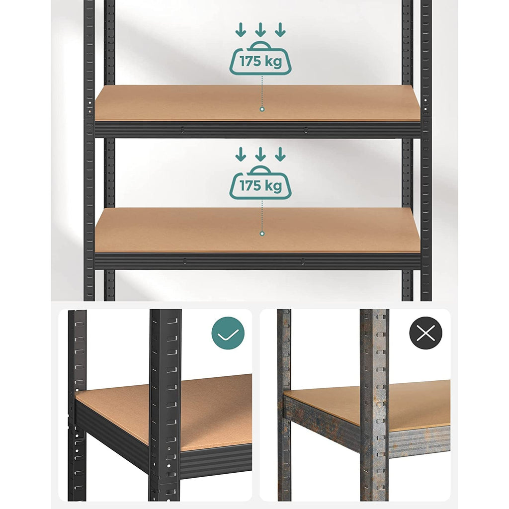 SONGMICS Polcos állvány, 175kg polconkénti teherbírással, fekete 200x120x60cm – 6. kép