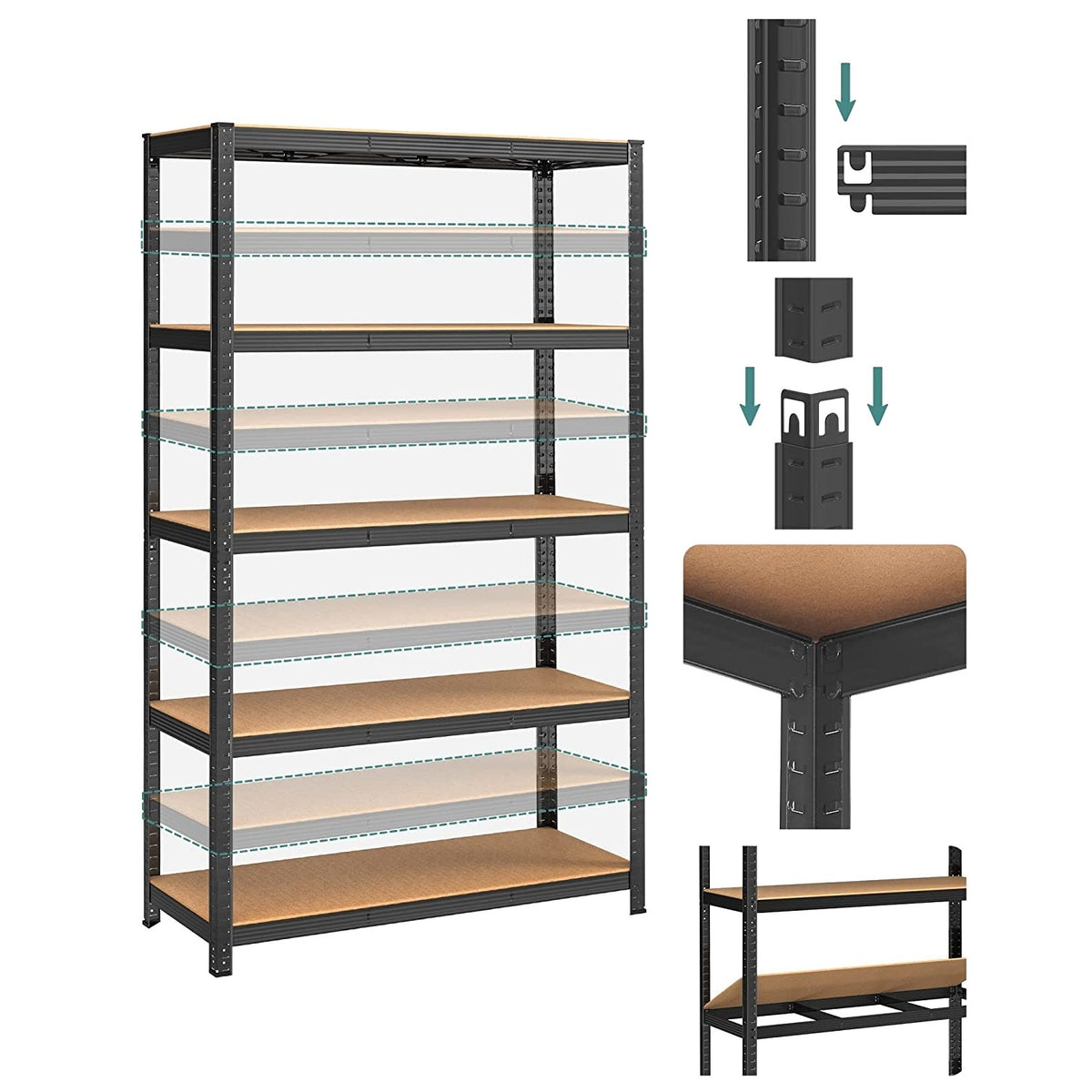 SONGMICS Polcos állvány, 175kg polconkénti teherbírással, fekete 200x120x60cm – 7. kép