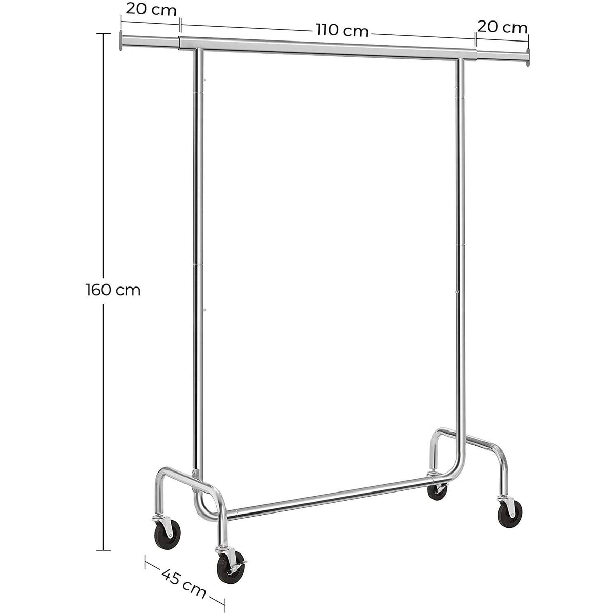 SONGMICS Gurulós ruhaállvány, ezüst 110-150x45x160cm – 3. kép