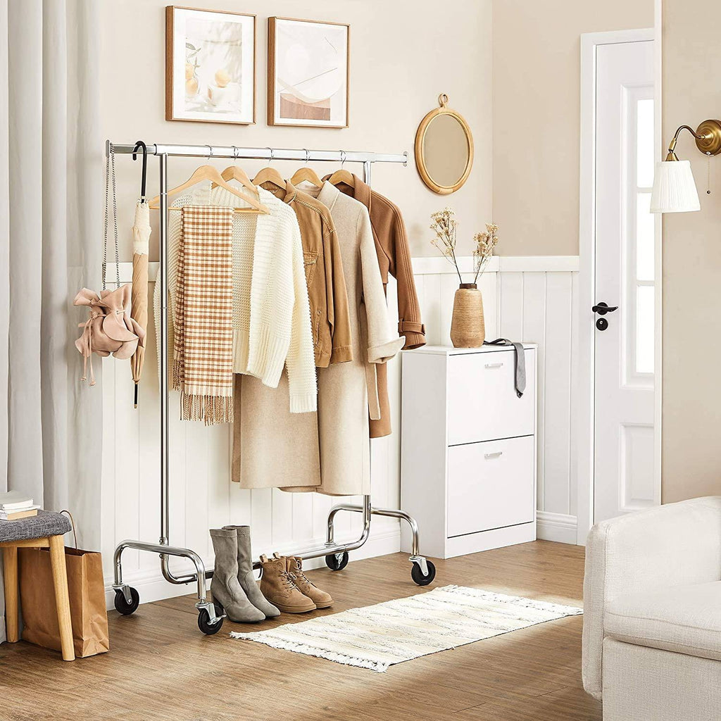 SONGMICS Gurulós ruhaállvány, ezüst 110-150x45x160cm – 9. kép