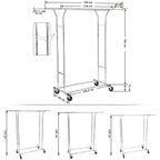 SONGMICS Gurulós ruhaállvány 110kg teherbírással, króm 129-169 cm között állítható – 4. kép