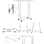 SONGMICS Gurulós ruhaállvány 110kg teherbírással, króm 129-169 cm között állítható – 6. kép