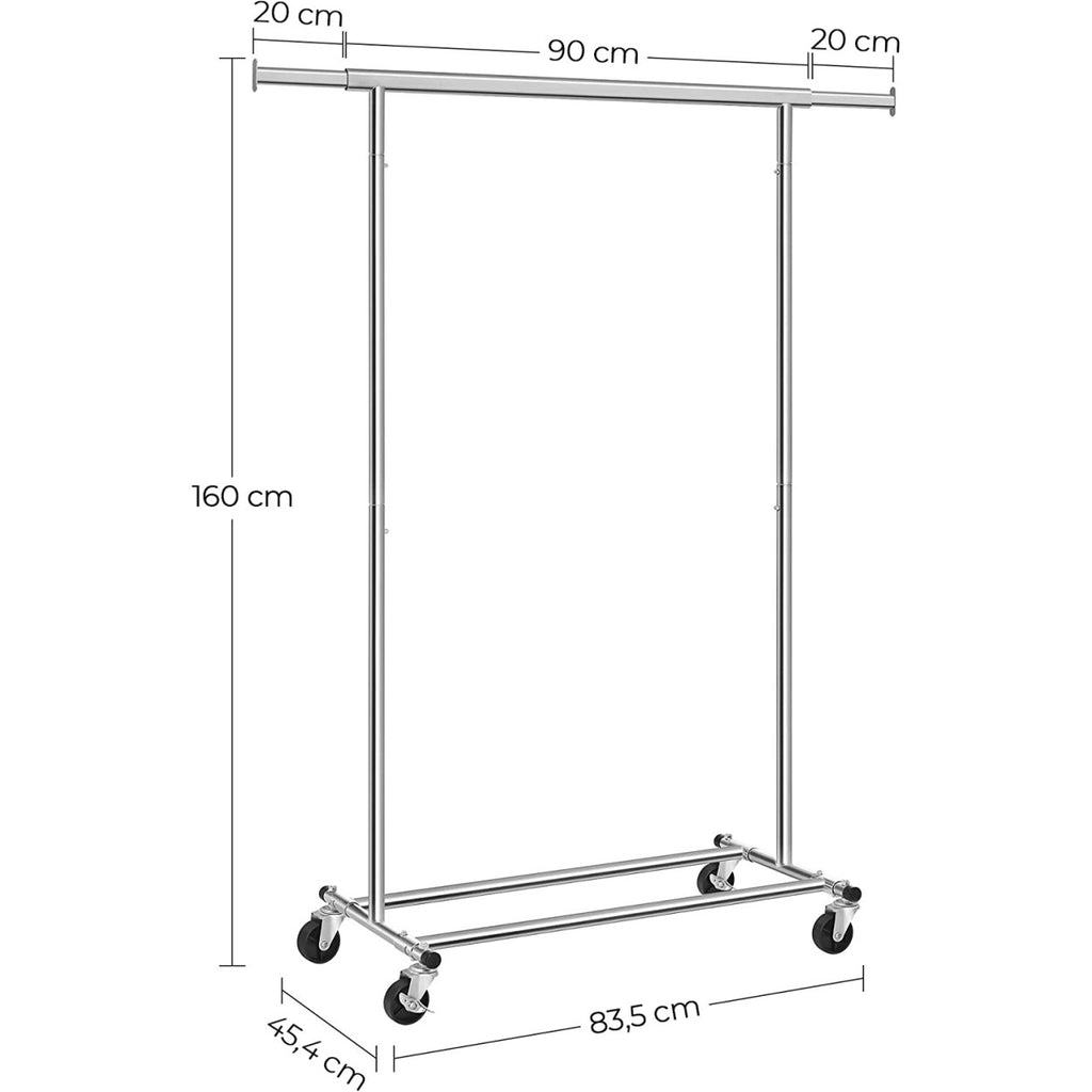 SONGMICS Ruhaállvány gurulós 90kg teherbírású, ezüst – 4. kép