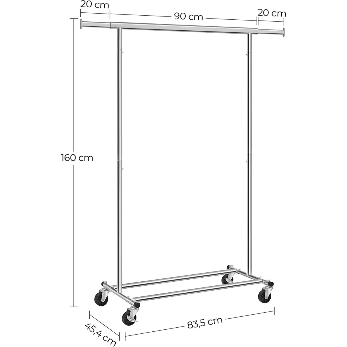 SONGMICS Ruhaállvány gurulós 90kg teherbírású, ezüst – 4. kép