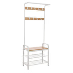 VASAGLE Előszoba fogas polccal, akasztókkal, cipőtartóval és ülőkével, tölgy 183x72x33cm – 2. kép