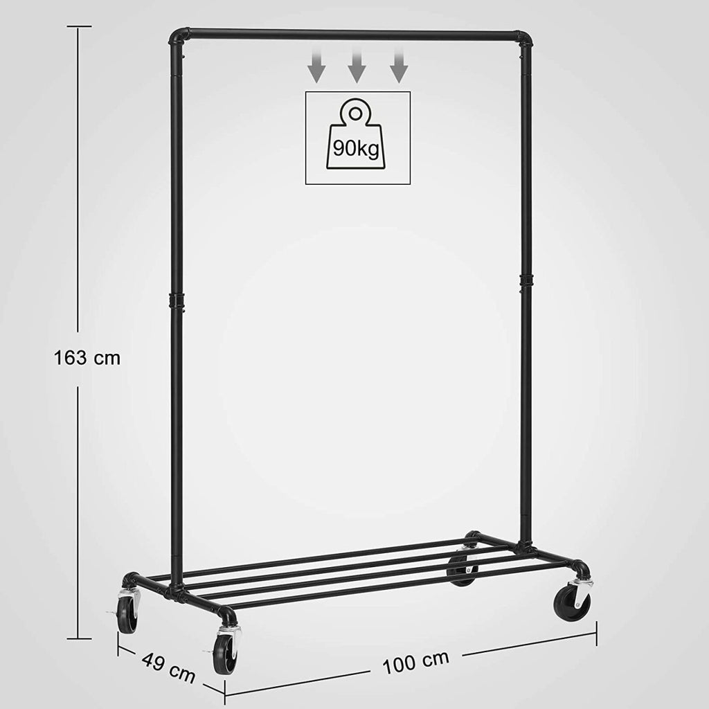 SONGMICS Gurulós ruhaállvány, fekete 100x49x163cm – 3. kép