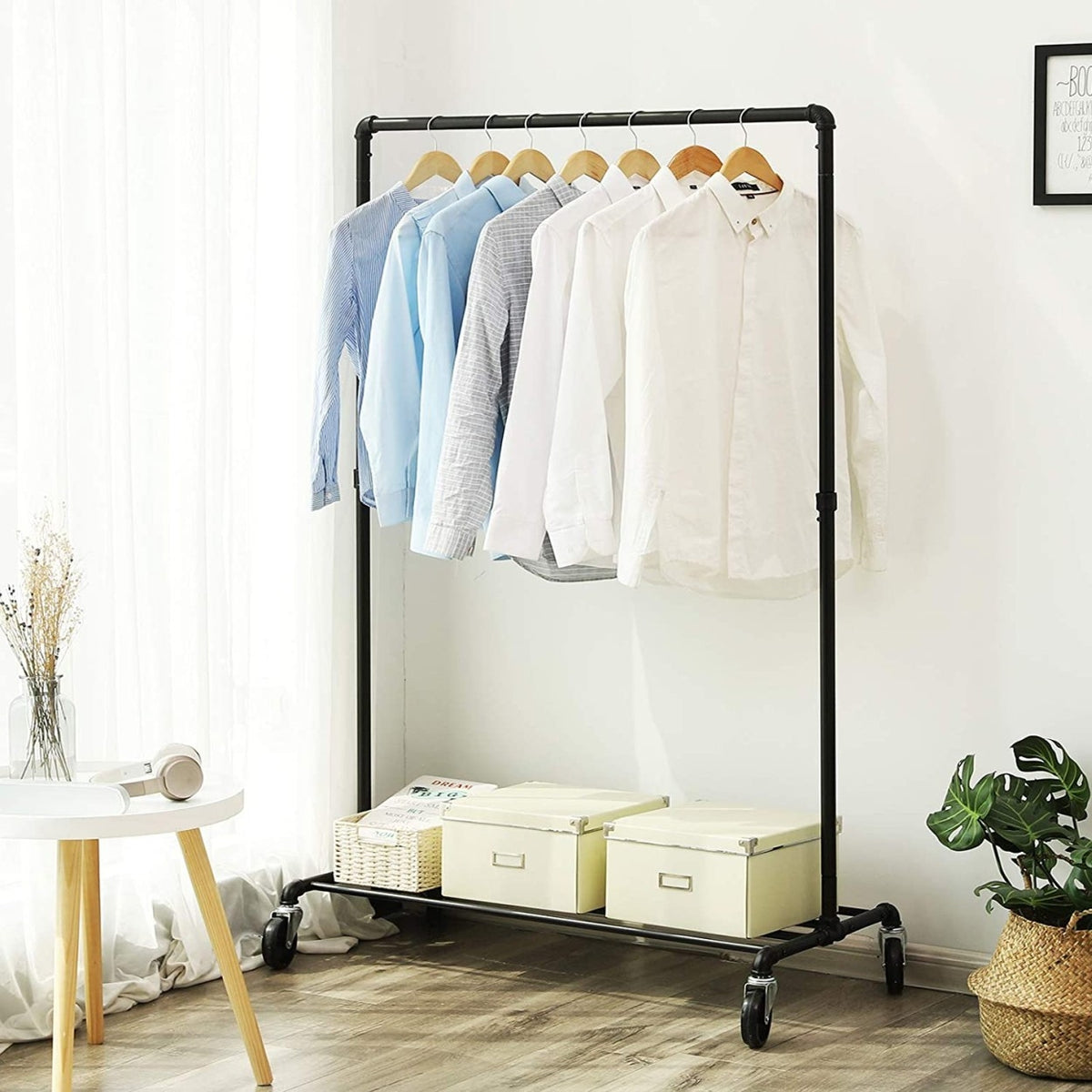 SONGMICS Gurulós ruhaállvány, fekete 100x49x163cm – 5. kép