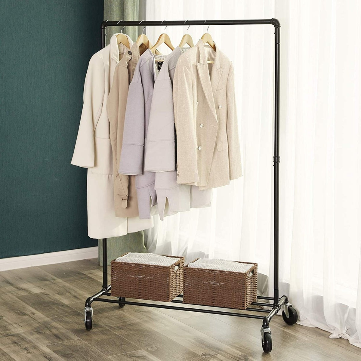 SONGMICS Gurulós ruhaállvány, fekete 100x49x163cm – 6. kép