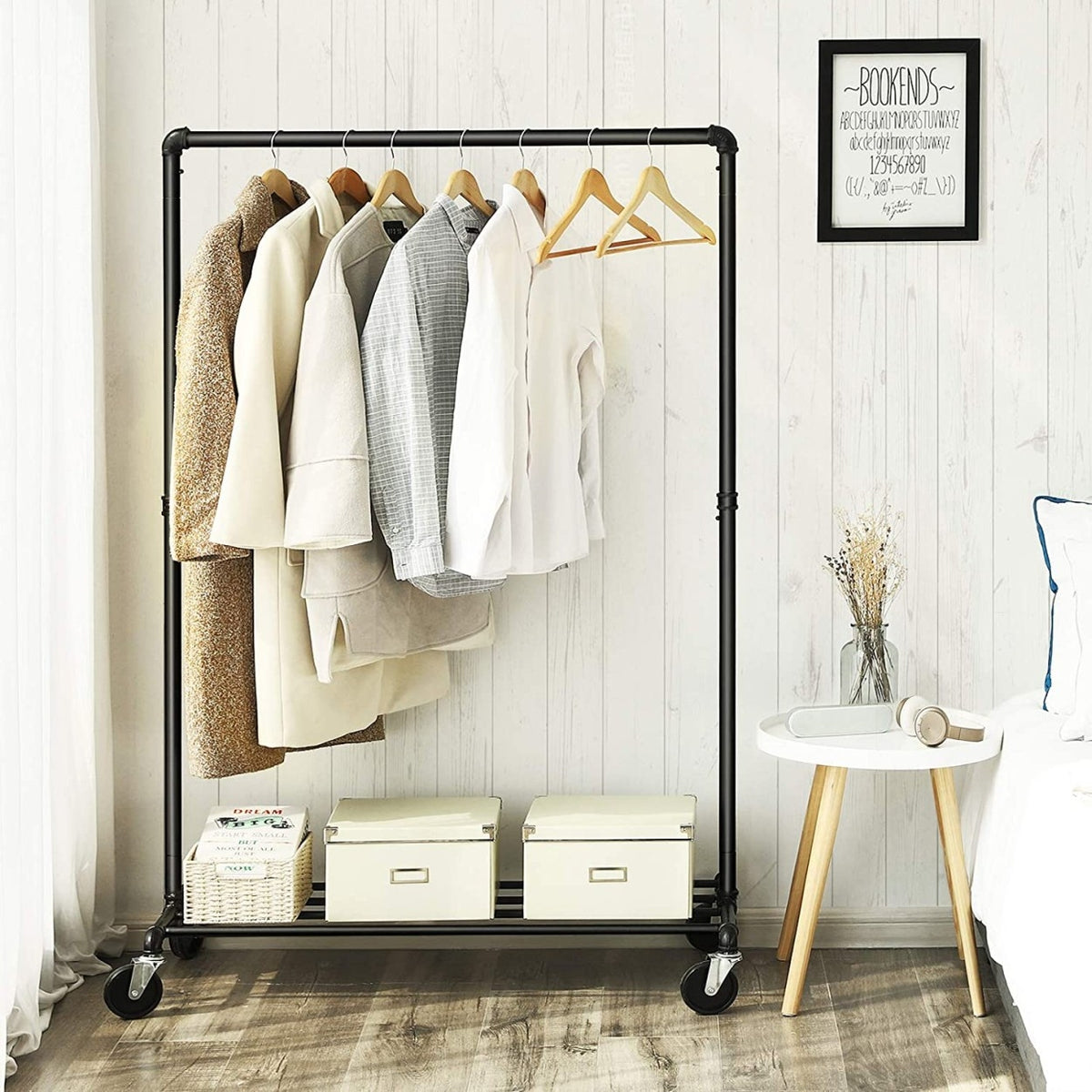 SONGMICS Gurulós ruhaállvány, fekete 100x49x163cm – 7. kép