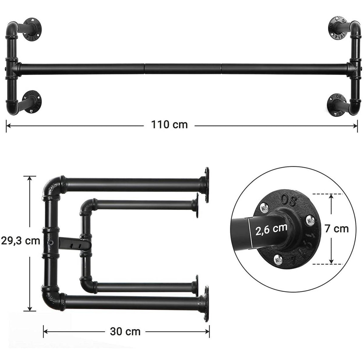 SONGMICS Fali ruhafogas 2 darab, fekete 110x30x29cm – 3. kép