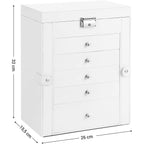 SONGMICS Ékszertartó doboz 5 fiókkal és tükörrel, fehér 26x15x32cm – 3. kép