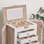 SONGMICS Ékszertartó doboz 5 fiókkal és tükörrel, fehér 26x15x32cm – 8. kép