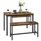 VASAGLE Étkezőasztal két paddal, rusztikus barna 110x70x75cm – 1. kép
