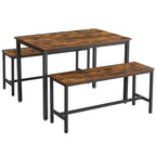 VASAGLE Étkezőasztal két paddal, rusztikus barna 110x70x75cm – 2. kép