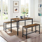 VASAGLE Étkezőasztal két paddal, rusztikus barna 110x70x75cm – 5. kép