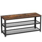 VASAGLE Cipőtároló pad két tároló szinttel, rusztikus barna 100x30x45cm – 1. kép