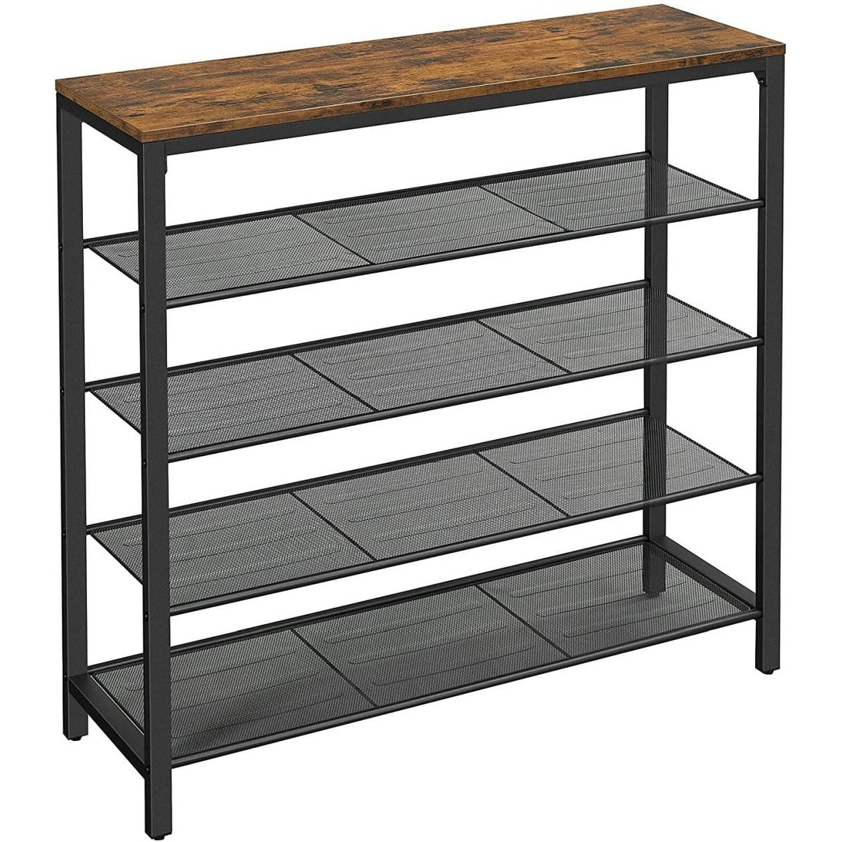 VASAGLE Cipőtároló polc 4 fém hálós polccal, rusztikus barna 100x30x92cm – 1. kép