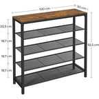 VASAGLE Cipőtároló polc 4 fém hálós polccal, rusztikus barna 100x30x92cm – 2. kép