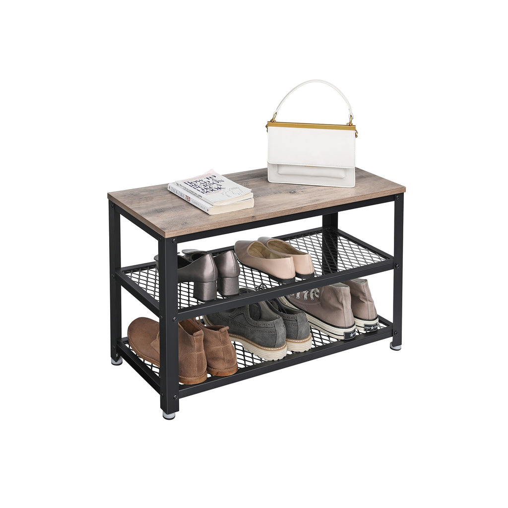 VASAGLE Cipőtároló pad két tároló szinttel, greige 73x30x45cm – 2. kép