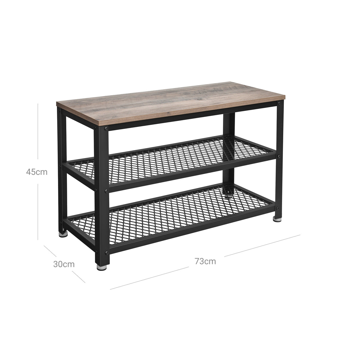 VASAGLE Cipőtároló pad két tároló szinttel, greige 73x30x45cm – 6. kép