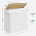 SONGMICS Bambusz kosár szennyestartó 3 rekeszes 3x50L, fehér – 3. kép