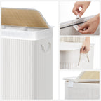 SONGMICS Bambusz kosár szennyestartó 3 rekeszes 3x50L, fehér – 4. kép