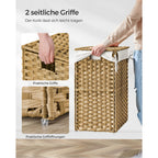 SONGMICS Kézzel fonott rattan szennyeskosár, összecsukható, kivehető zsákkal 90L, sárga – 4. kép