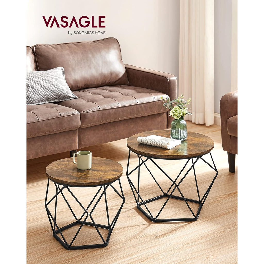 VASAGLE 2 darabos dohányzóasztal szett, rusztikus barna 50x50x40cm – 3. kép