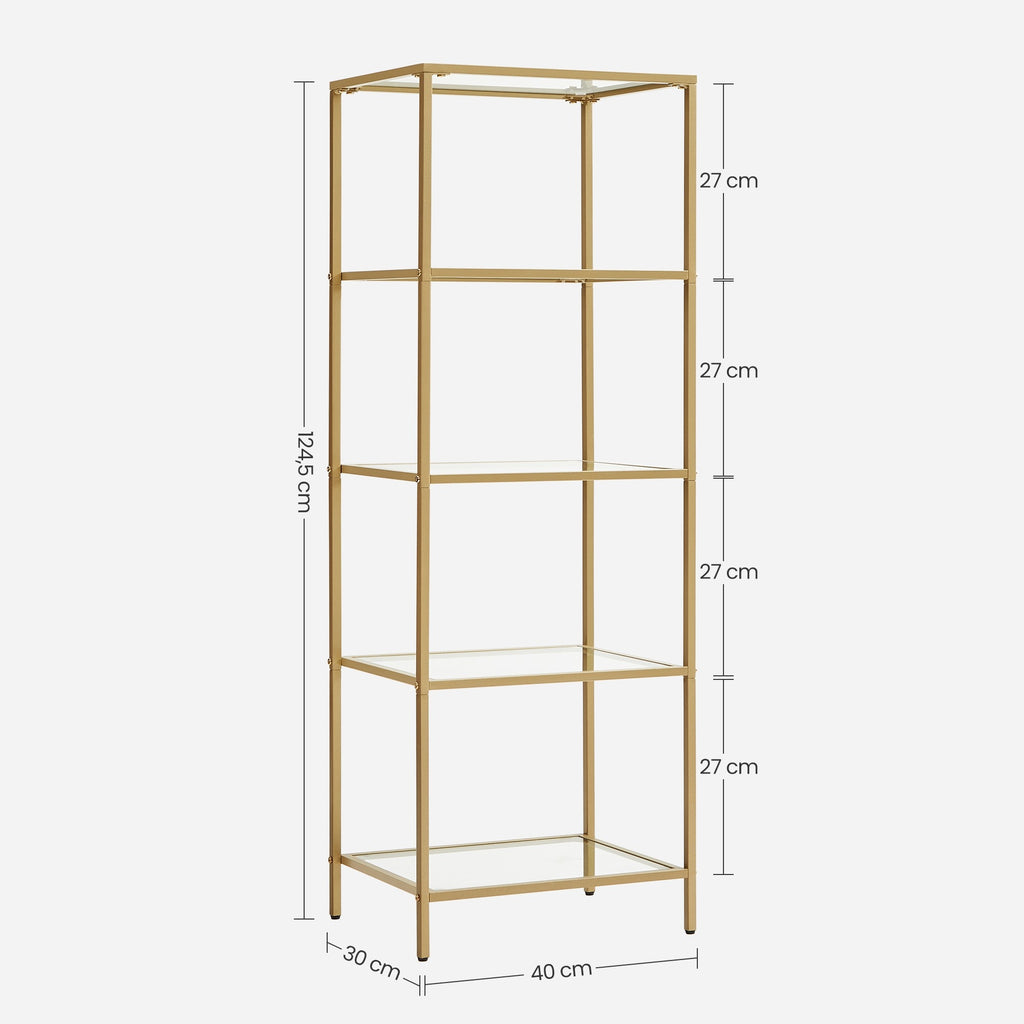 VASAGLE Fém tároló állvány üvegpolcokkal fürdőszobába, konyhába, arany 40x30x124cm – 3. kép