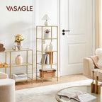 VASAGLE Fém tároló állvány üvegpolcokkal fürdőszobába, konyhába, arany 40x30x124cm – 6. kép