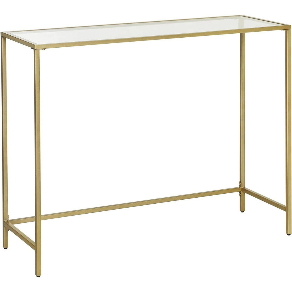 VASAGLE Konzolasztal fém vázzal edzett üveglappal, arany 100x35x80cm – 1. kép