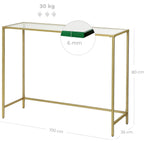 VASAGLE Konzolasztal fém vázzal edzett üveglappal, arany 100x35x80cm – 3. kép