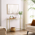 VASAGLE Konzolasztal fém vázzal edzett üveglappal, arany 100x35x80cm – 5. kép