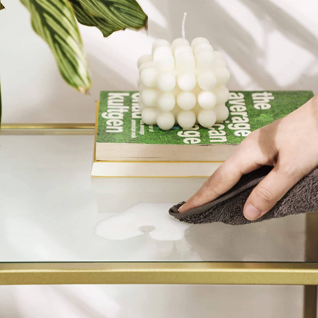 VASAGLE Konzolasztal fém vázzal edzett üveglappal, arany 100x35x80cm – 7. kép