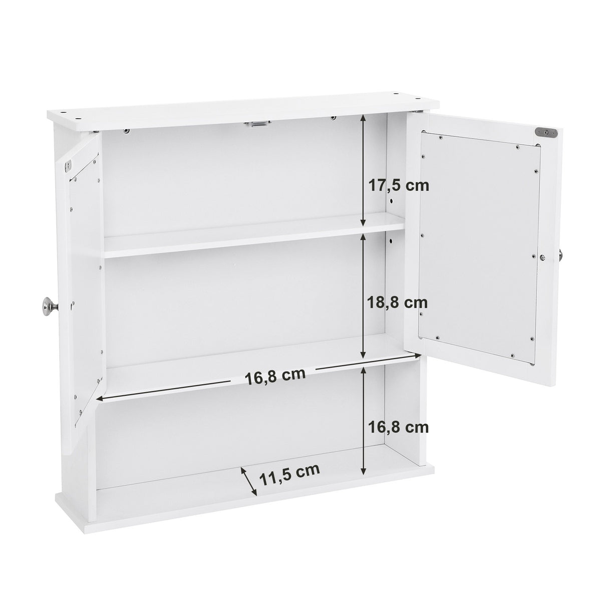 VASAGLE Fali tükrös fürdőszoba szekrény, fehér 56x13x58cm – 4. kép