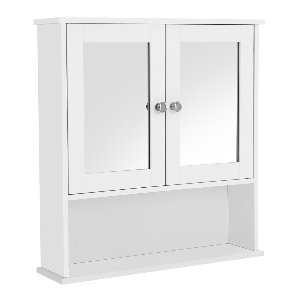 VASAGLE Fali tükrös fürdőszoba szekrény, fehér 56x13x58cm – 5. kép