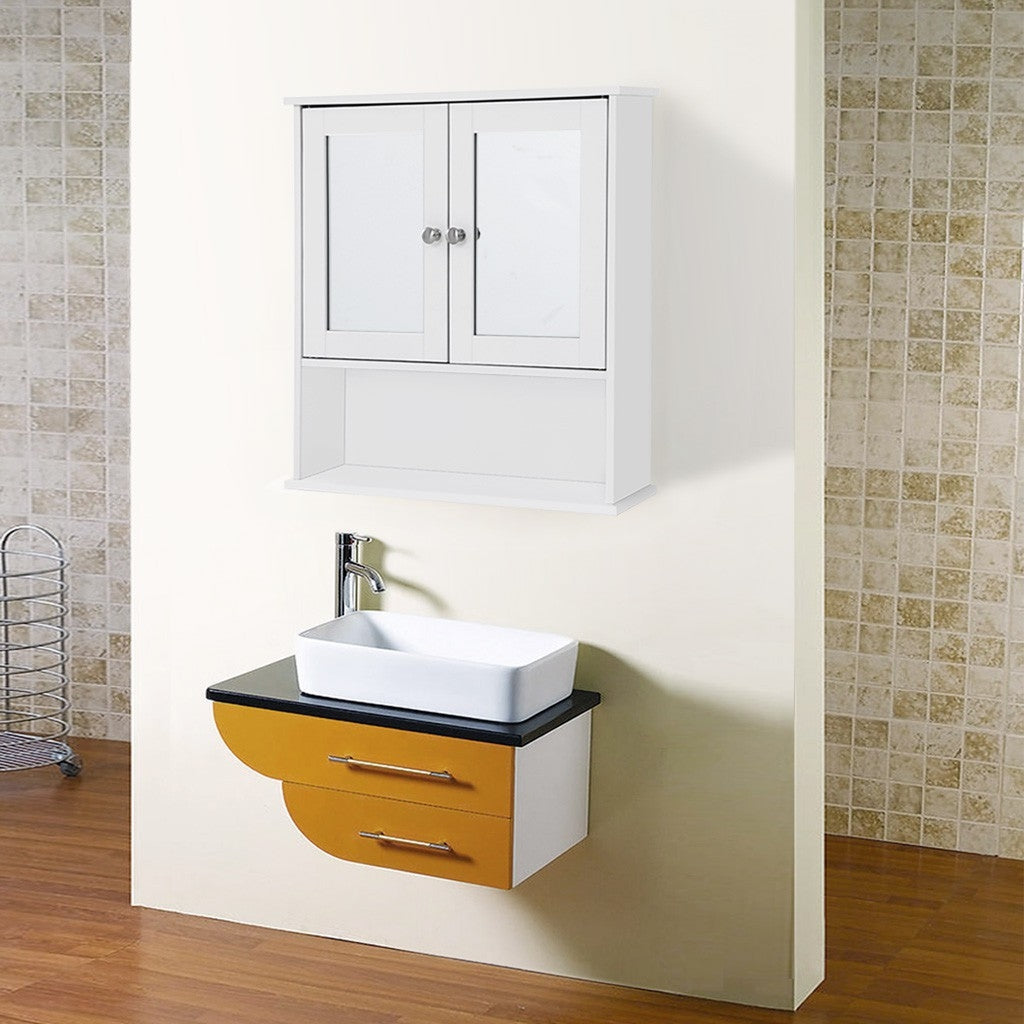 VASAGLE Fali tükrös fürdőszoba szekrény, fehér 56x13x58cm – 9. kép