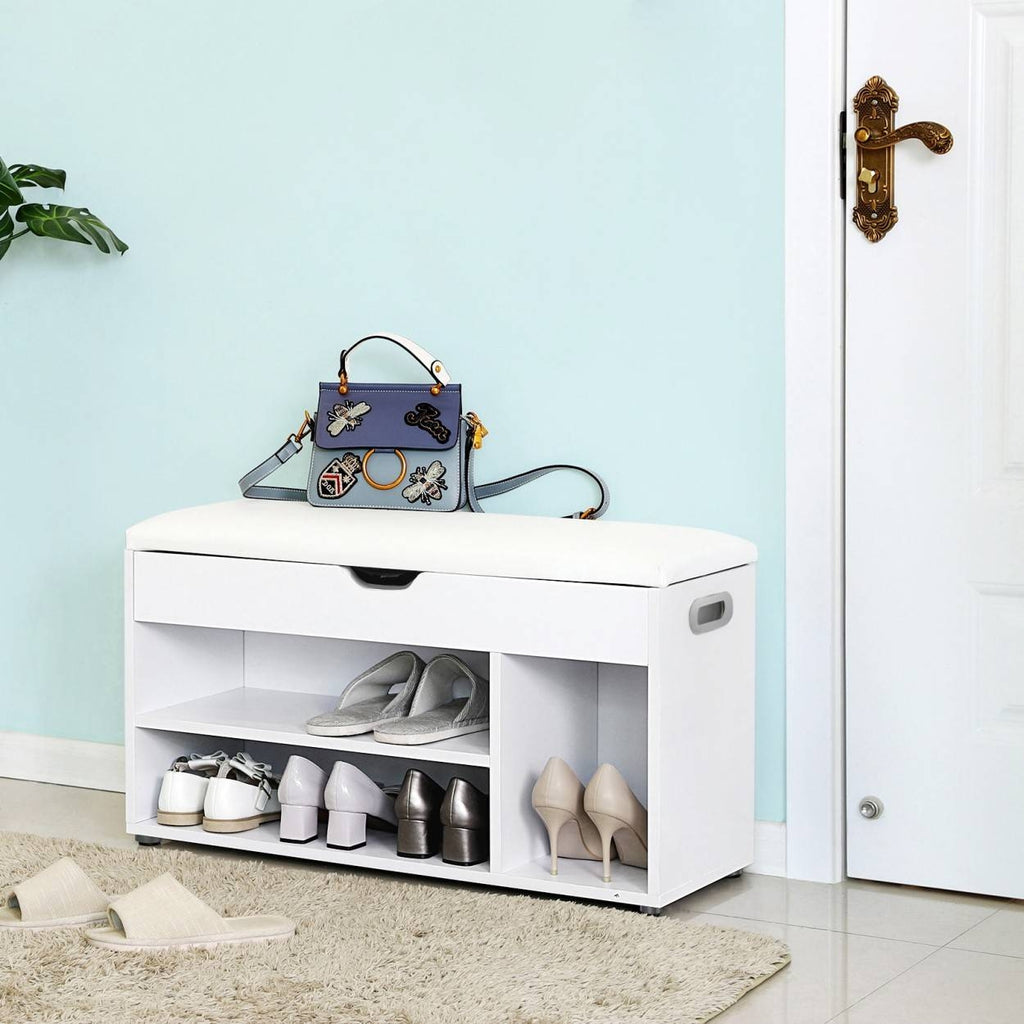 VASAGLE Cipőtároló pad, párnázott ülőfelülettel, fehér 80x44x30cm – 9. kép
