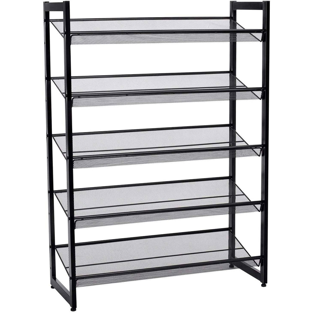 SONGMICS Cipőtartó polc 5 szintes fém háló polcokkal, fekete 74x30x104cm – 1. kép